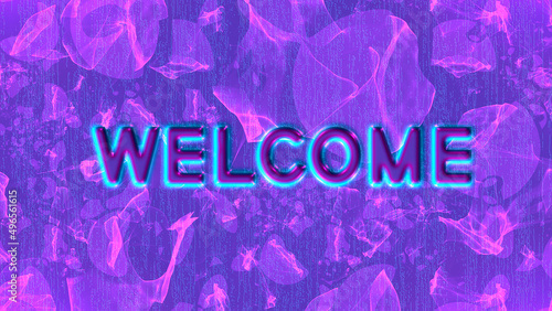 Welcome glowing text on the abstract background of shiny particles, creativity graphics and modern design