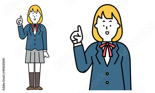 人差し指を立てている制服を着た女子高校生のイラスト素材。