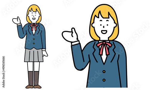 手をかざしている制服を着た女子高校生のイラスト素材。