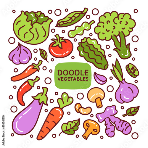 Wallpaper Mural A set of doodle elements vegetableswith leaves. Diet, healthy food, vegetarianism, vegan. Restaurant menu. Torontodigital.ca