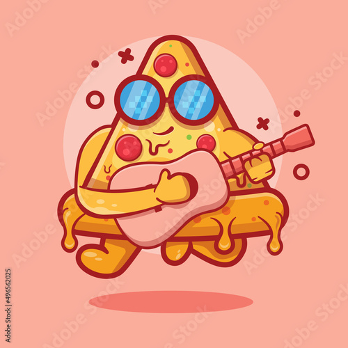 cool pizza character mascot playing guitar isolated cartoon in flat style design