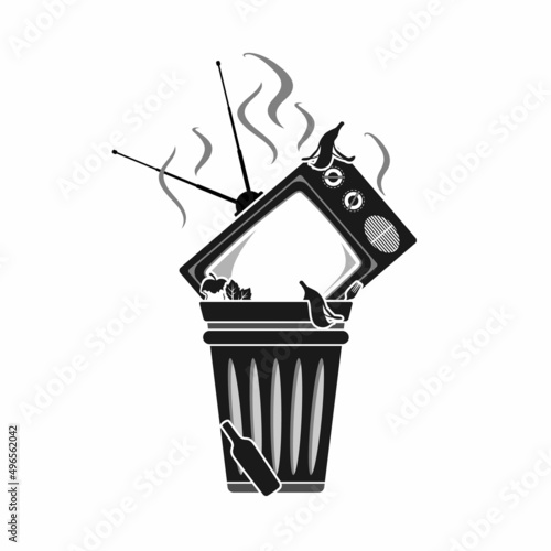 Old TV in Trash Can, Logo For Television Haters And Liar Media Design Inspiration