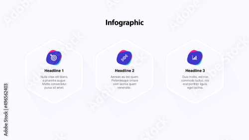 3 steps, services, features infographic with minimalist and modern style.