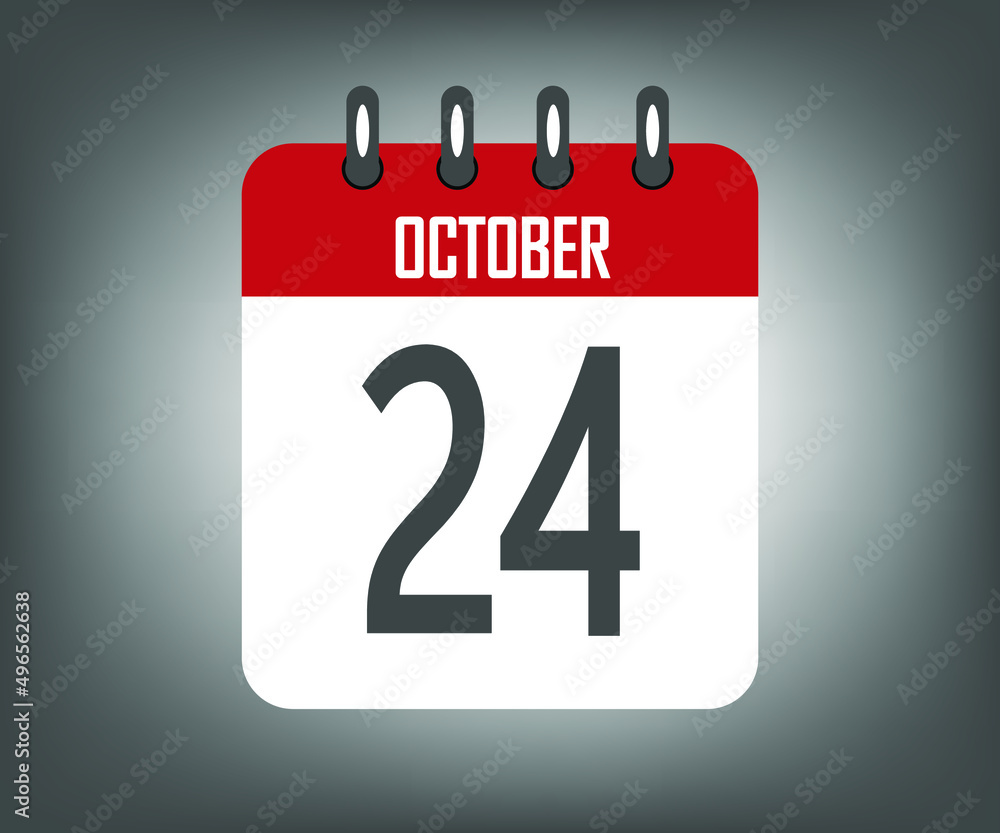 Fototapeta premium Icon day 24 october, red calendar template with gray background