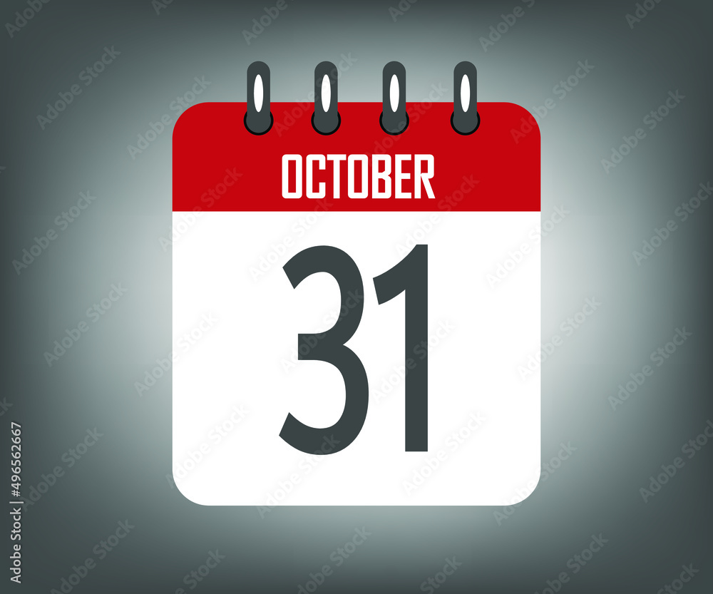 Icon day 31 october, red calendar template with gray background Icon day 31 october, red calendar template with gray background