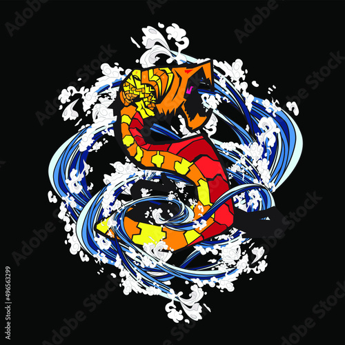 oni illustration design for sukajan is mean japan traditional cloth or t-shirt with digital hand drawn monster Embroidery Men T-shirts Summer Casual Short Sleeve Hip Hop T Shirt Streetwear