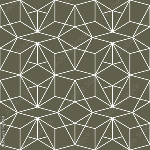 3d effect abstract cube shapes line art in a repeating pattern in white outlines on a light brown background, geometric vector illustration
