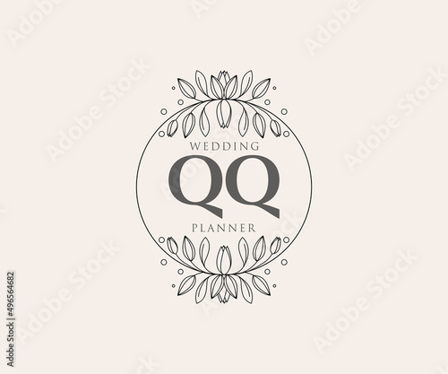 QQ Initials letter Wedding monogram logos collection, hand drawn modern minimalistic and floral templates for Invitation cards, Save the Date, elegant identity for restaurant, boutique, cafe in vector