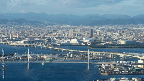 大阪風景　タイムラプス 大阪港から望む都市風景