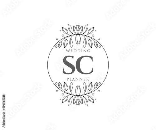 SC Initials letter Wedding monogram logos collection, hand drawn modern minimalistic and floral templates for Invitation cards, Save the Date, elegant identity for restaurant, boutique, cafe in vector