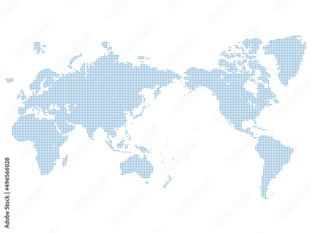 白バックの日本中心のドットの世界地図