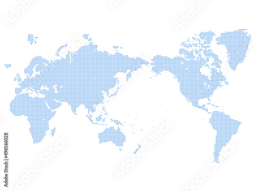 白バックの日本中心のドットの世界地図