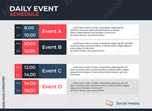 Upcoming daily event schedule flyer poster template.