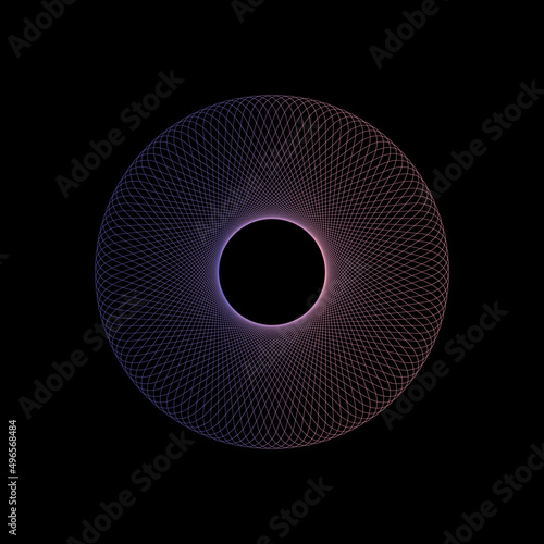 Abstract spirograph element on a black background.