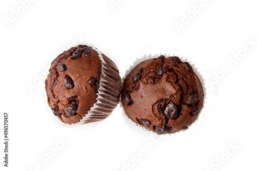 Chocolate muffin isolated on white background photo