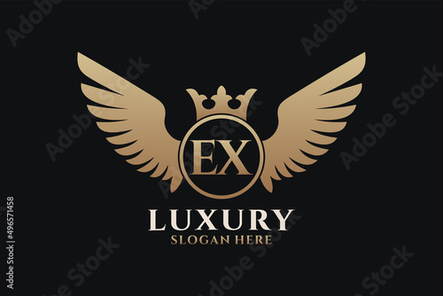 Luxury royal wing Letter EX crest Gold color Logo vector, Victory logo, crest logo, wing logo, vector logo template.