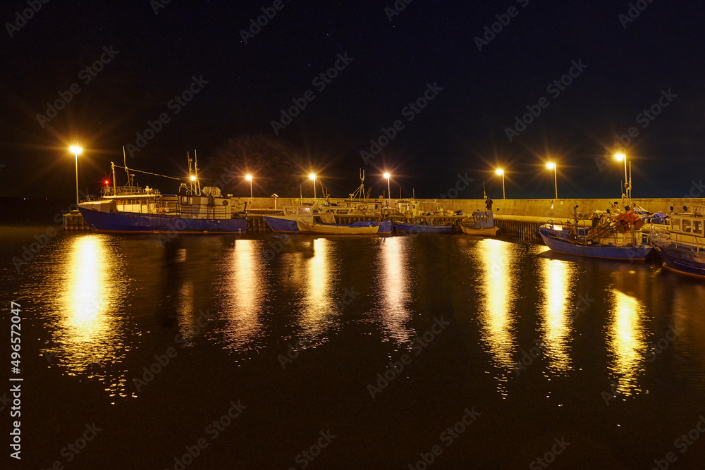 
Kuznica village, Poland, Puck Bay, view of the small fishing port at night 