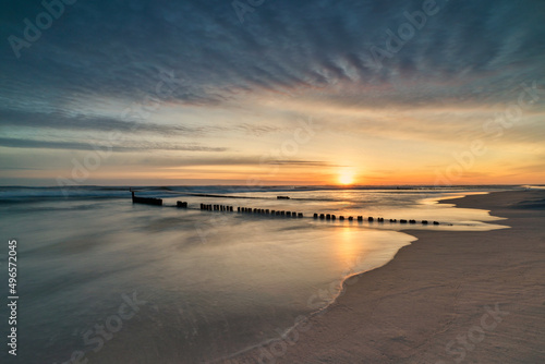 Chalupy, Poland, a beach on the Hel Peninsula during sunrise