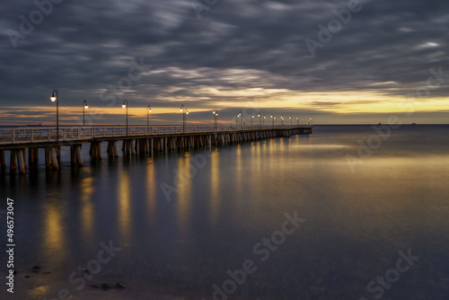 view of the pier before sunrise - Baltic Sea  city of Gdynia  Poland 