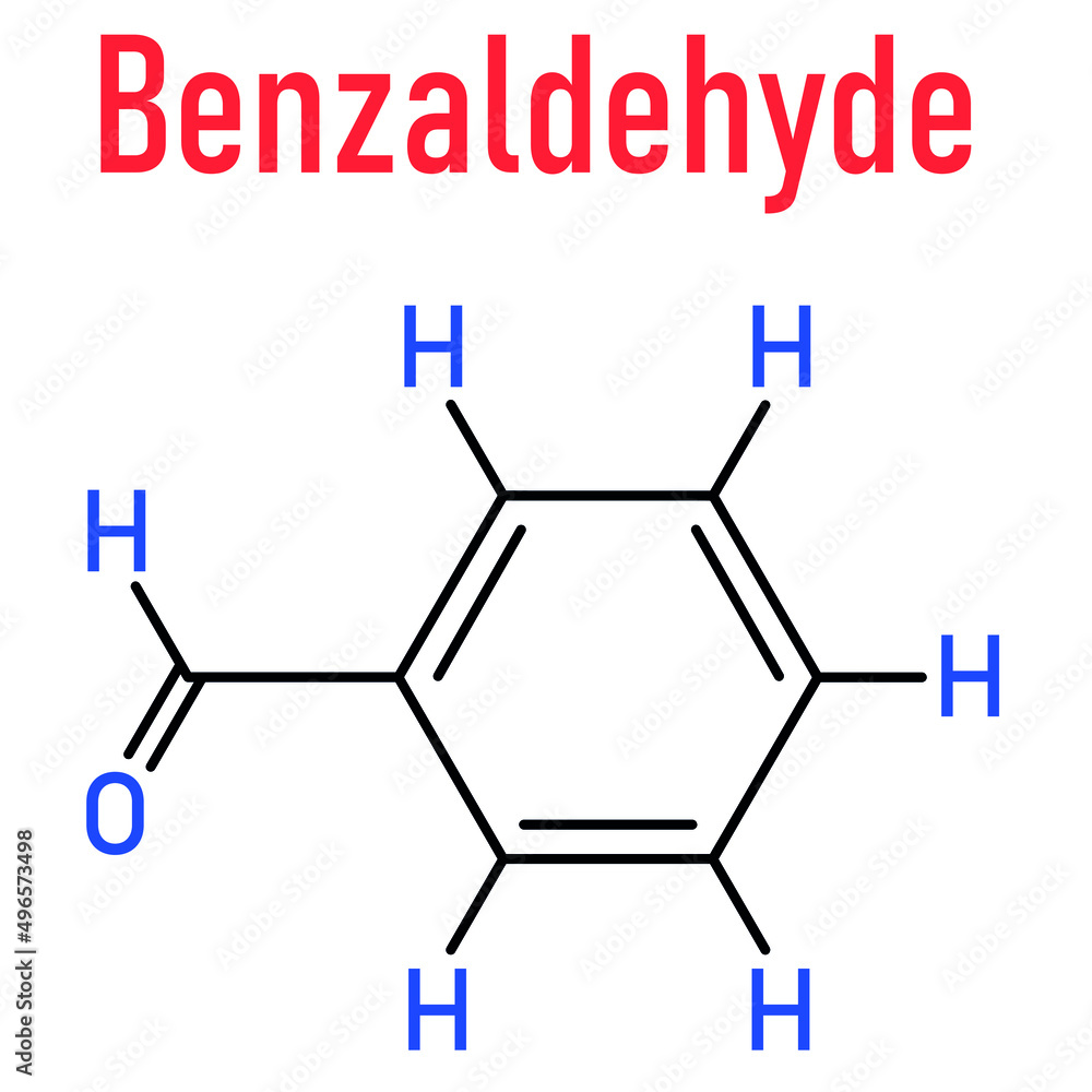 Fototapeta premium Benzaldehyde bitter almond odor molecule. Skeletal formula.