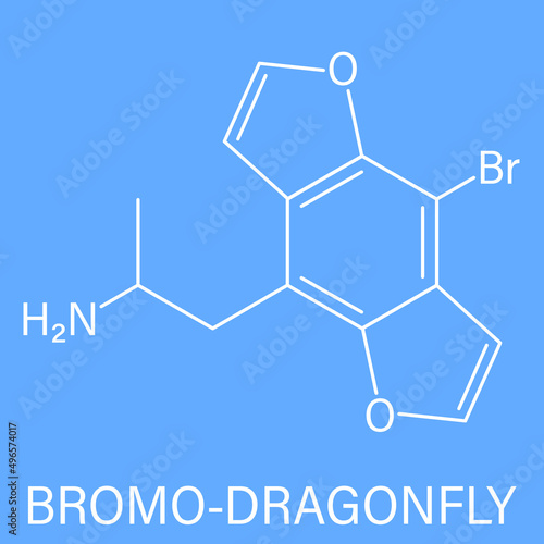 Bromo-dragonFLY hallucinogenic drug molecule. Skeletal formula.