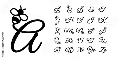 Black bee alphabet letters monogram font