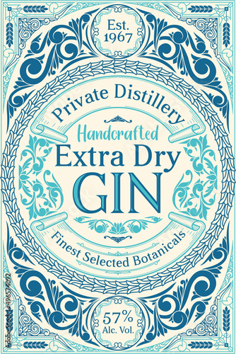 Dry gin - ornate vintage decorative label
