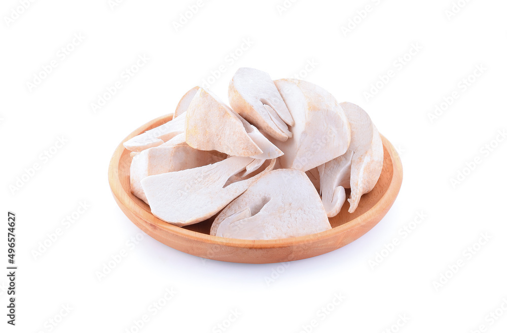 Straw mushrooms in a plate isolated on a white background.