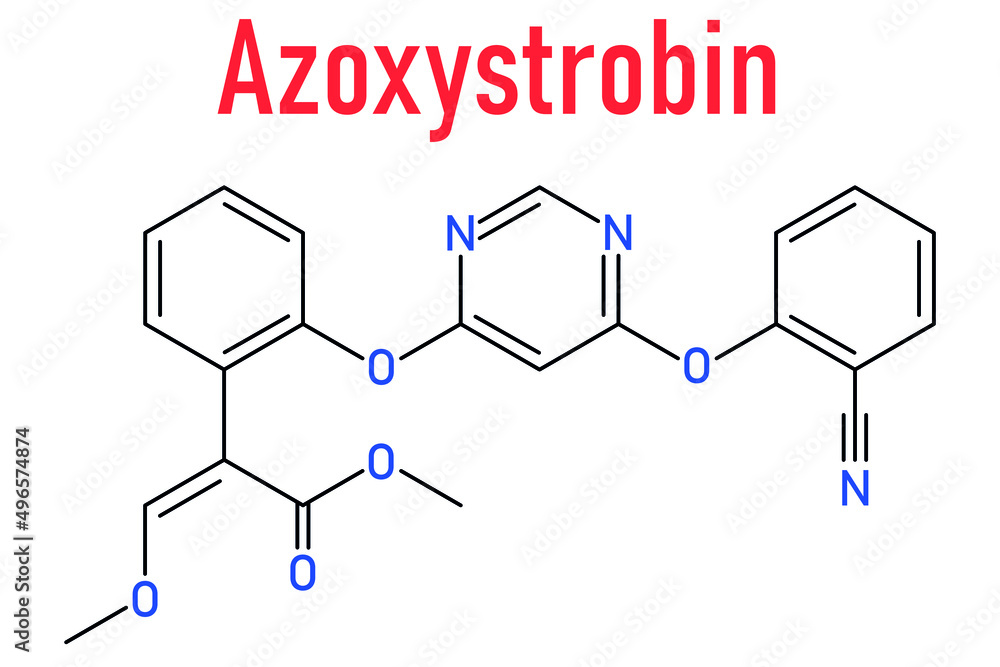Azoxystrobin fungicide molecule. Skeletal formula.