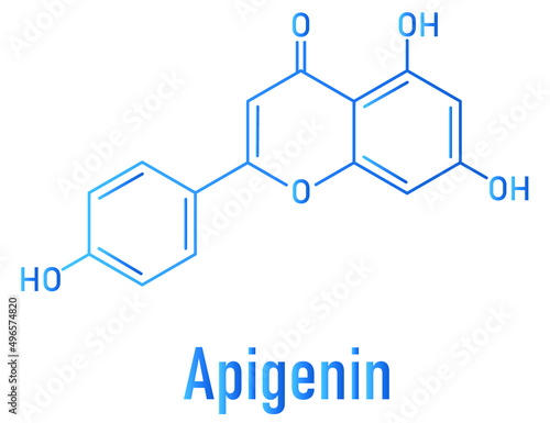 Apigenin yellow herbal dye molecule. Skeletal formula. photo