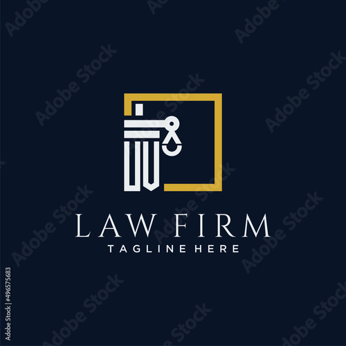 UV initial monogram logo for lawfirm with pillar & scales design in creative square