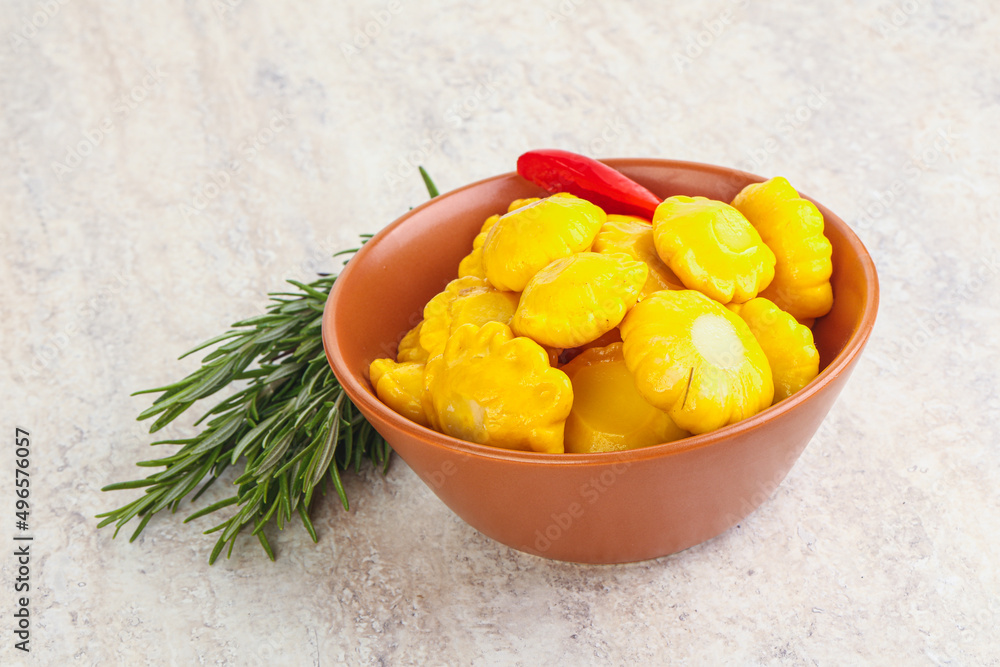 Pickled yellow patisson natural snack Pickled yellow patisson natural snack