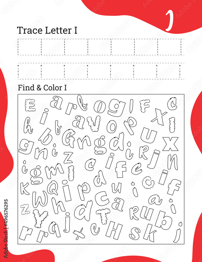 English alphabet letter I tracing line printable worksheet with cute ...