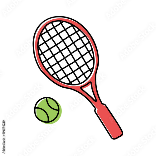 Hand drawn stylish illustration with tennis racket and ball