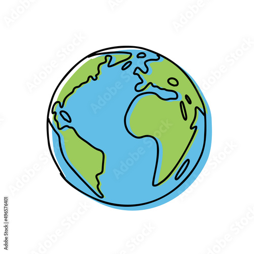 Hand drawn color illustration of planet earth isolated on white background
