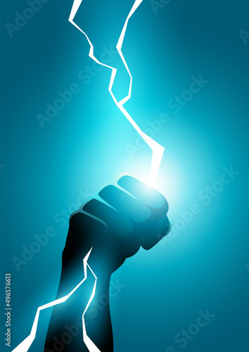 Hand holding lighting strike