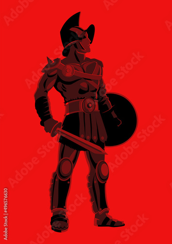 Gladiator standing with sword and shield