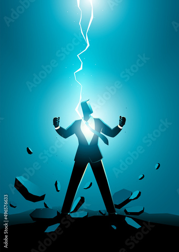 Businessman electrically charged by thunder strike