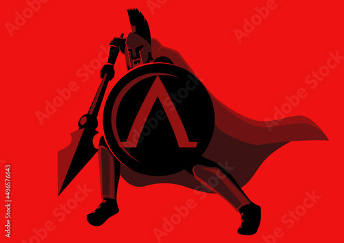 Spartan warrior with his spear and shield