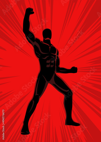 Muscular male figure in powering up pose