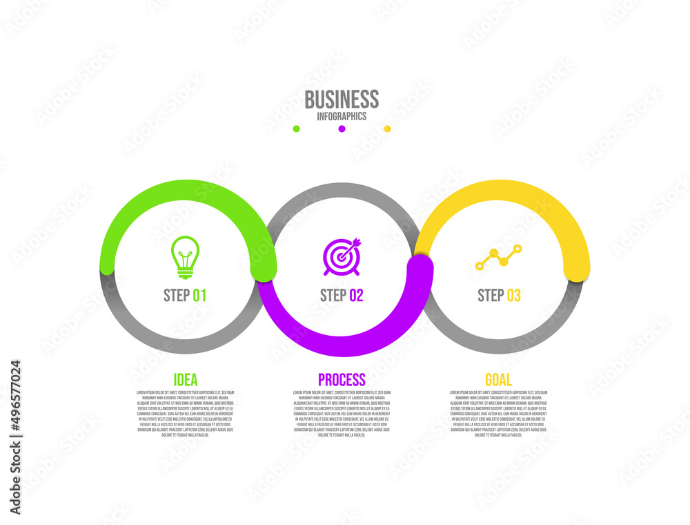 Presentation business infographic flat template circle colorful with 3 step