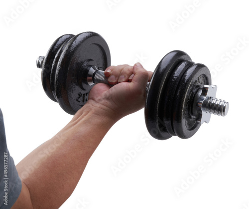man hand picking up a dumbbell