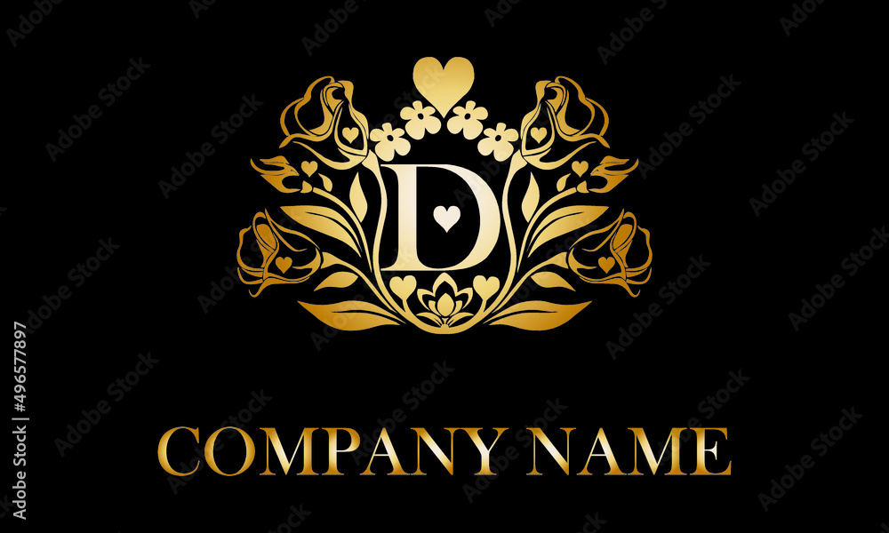 Alphabet D with Rose Flower nature text design vector love logo monogram template Alphabet D with Rose Flower nature text design vector love logo monogram template