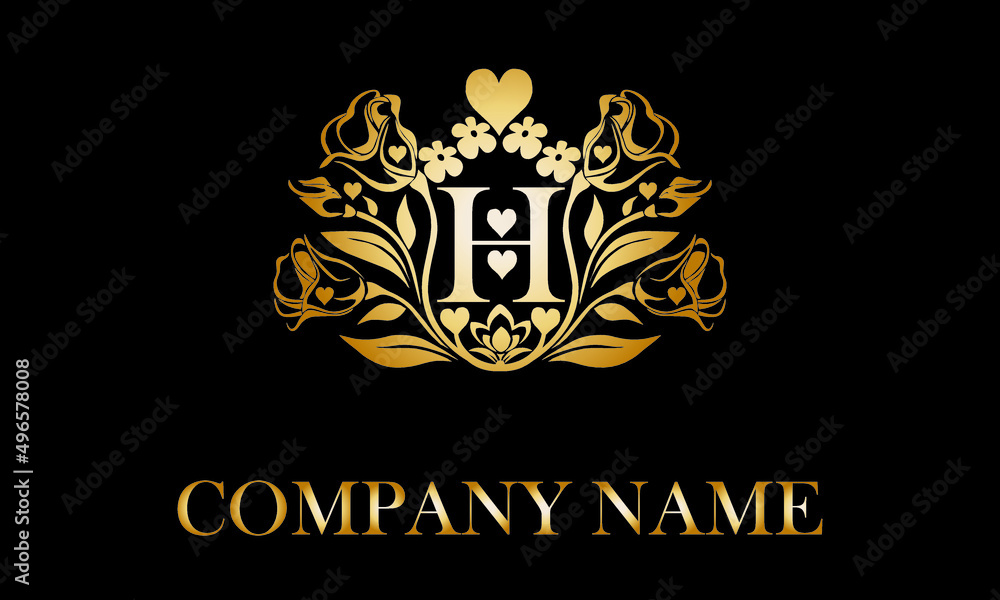 Alphabet H with Rose Flower nature text design vector love logo monogram template Alphabet H with Rose Flower nature text design vector love logo monogram template