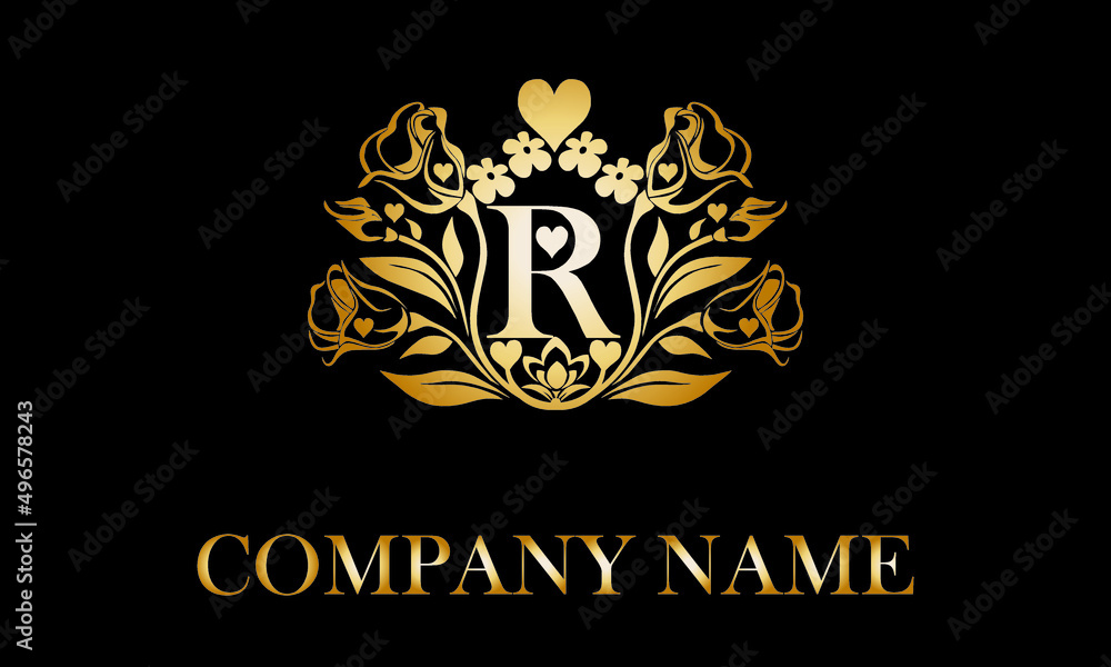 Alphabet R with Rose Flower nature text design vector love logo monogram template