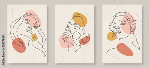 Vector Prints Set of Woman Face Line Art Style. Female Face Poster. Modern Wall Art, Aesthetic Design. Perfect for Home Decor, Wall Art Posters, or t-shirt Print, Mobile Case. Vector EPS 10