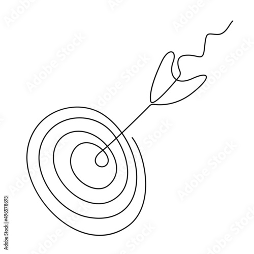 Continuous One Line Drawing of Arrow. One Line Center of Target with Arrow. Simple Hand Drawn Business Concept. Vector EPS 10