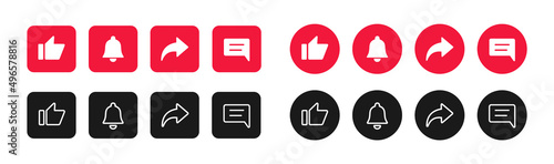 Icon set for channel and social networks. Like, Comment, Share, and Subscribe Button. Collection of subscription buttons in icon shape for channel, blog, social media. Vector illustration. EPS 10
