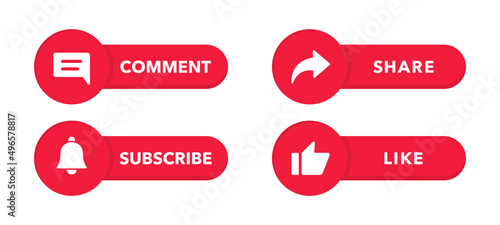 Icon set for channel and social networks. Like, Comment, Share, and Subscribe Button. Collection of subscription buttons in icon shape for channel, blog, social media. Vector illustration. EPS 10