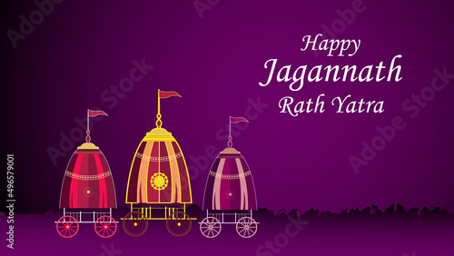 Happy Rath Yatra of Lord Jagannath Bala Bhadra and Subhadra banner design set of vector illustrations. Festival celebration of Lord Jagannath Annual Rathayatra festival in Odisha and Gujarat.